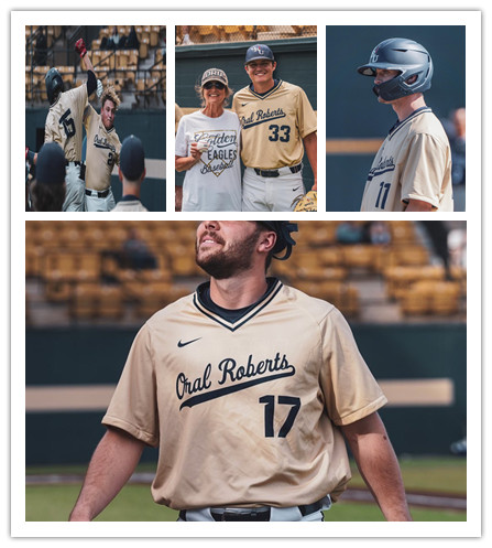  Mens Youth Oral Roberts Golden Eagles Custom Nike Sand Pullover Baseball Game Jersey 