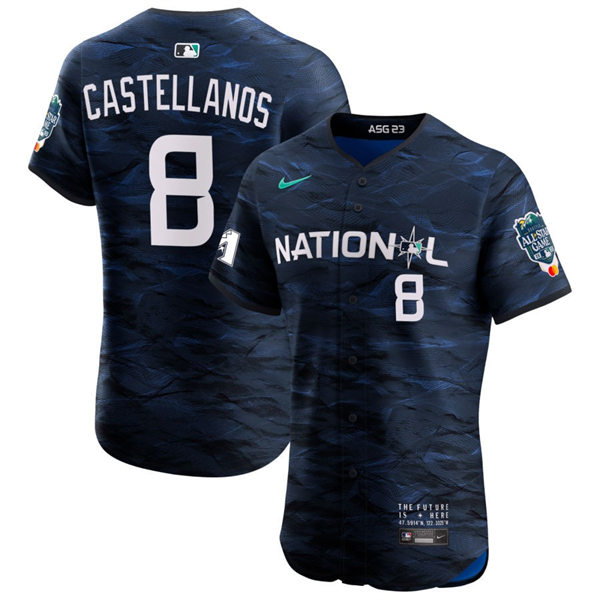  Mens Youth Philadelphia Phillies #8 Nick Castellanos National League 2023 MLB All-Star Game Limited Player Jersey Navy 