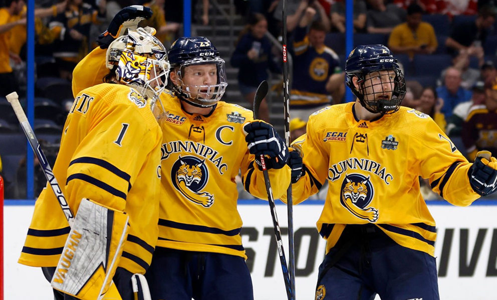  Mens Youth Quinnipiac Bobcats Custom  2023 NCAA Frozen Four Hockey Jersey Gold 