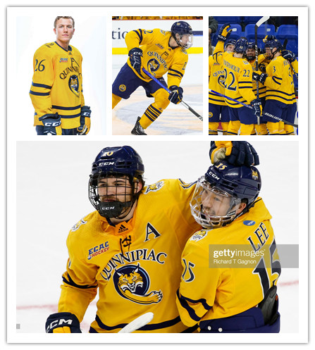  Mens Youth Quinnipiac Bobcats Custom  Adidas 2023 Gold Hockey Game Jersey 