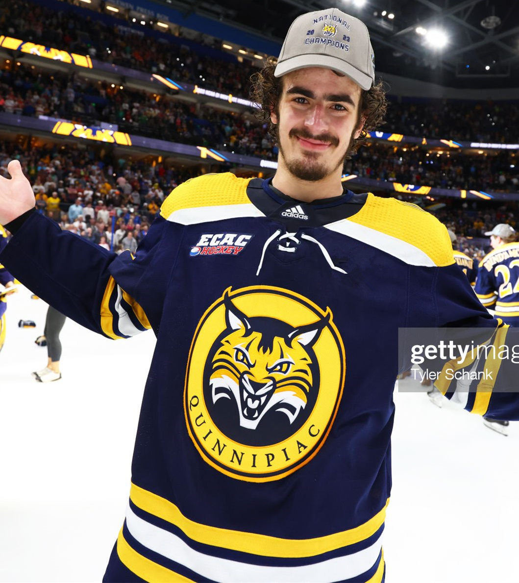  Mens Youth Quinnipiac Bobcats Custom  Adidas 2023 Navy Gold Hockey Game Jersey 