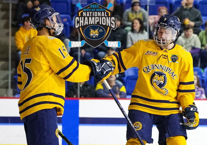 Mens Youth Quinnipiac Bobcats Custom 2023 NCAA Ice Hockey National Champions Jersey Gold 
