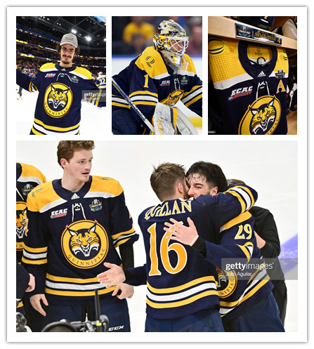  Mens Youth Quinnipiac Bobcats Custom Navy Gold 2023 NCAA Frozen Four Hockey Jersey 