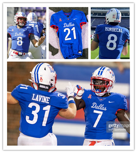  Mens Youth SMU Mustangs Custom Nike Blue Dallas Football Game Jersey 