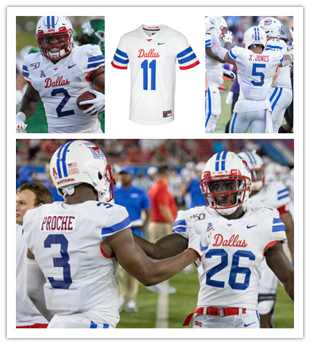  Mens Youth SMU Mustangs CustomNike White Dallas Football Game Jersey 