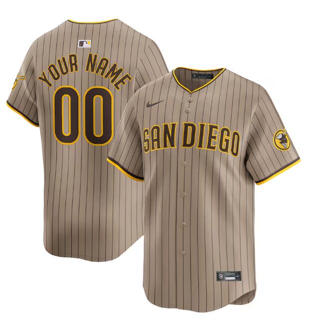  Mens Youth San Diego Padres Custom Nike Alternate Khaki Limited Jersey 