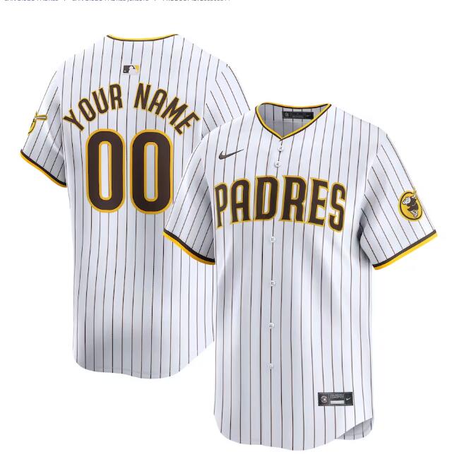  Mens Youth San Diego Padres Custom Nike Home White Limited Jersey 
