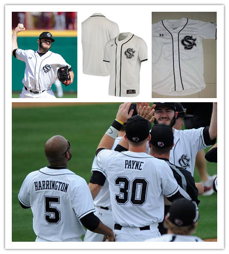  Mens Youth South Carolina Gamecocks Custom White Black Full Button Baseball Game Jersey 