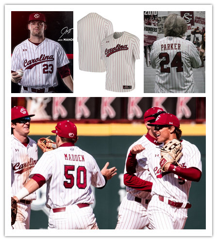  Mens Youth South Carolina Gamecocks Custom White Red Pinstripe Full Button Baseball Game Jersey 