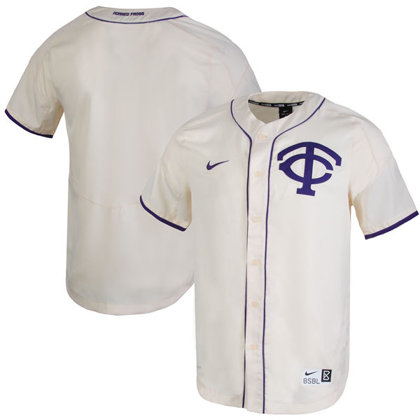  Mens Youth TCU Horned Frogs Custom Nike Cream Baseball Game Jersey 