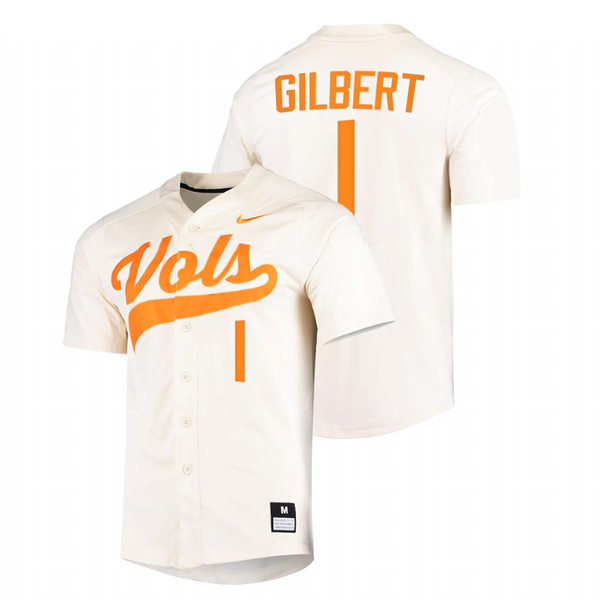  Mens Youth Tennessee Volunteers #1 Drew Gilbert Nike Cream With Name College Baseball Limited Jersey 