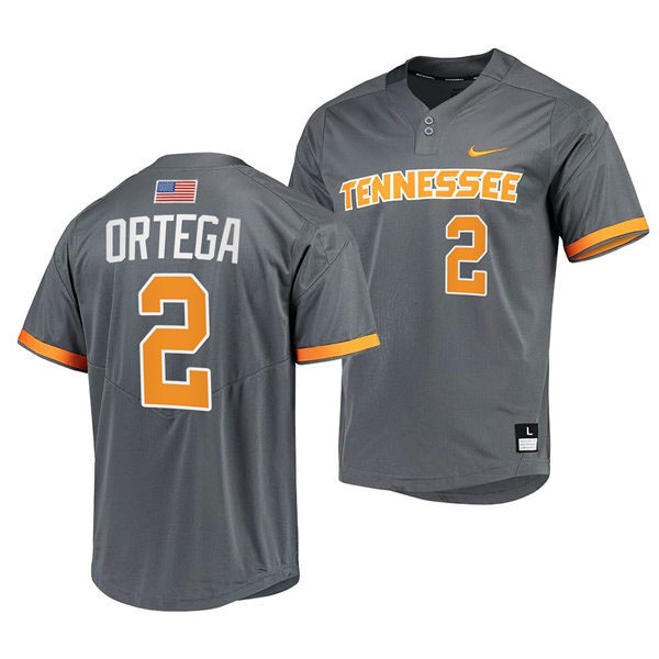  Mens Youth Tennessee Volunteers #2 Jorel Ortega 2022 Diamond Nike Charcoal With Name two-Button Pullover Baseball Limited Jersey 