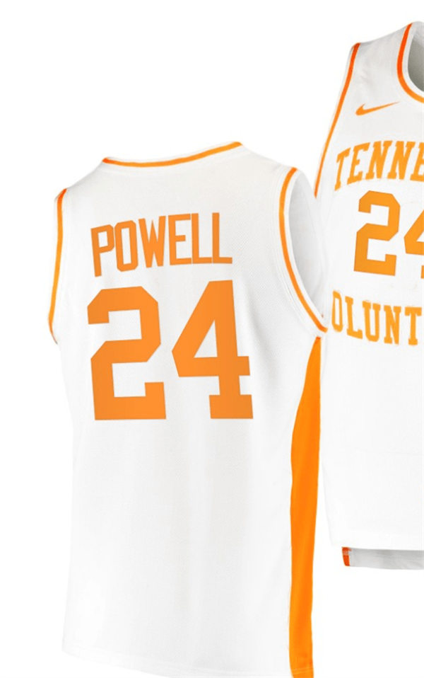  Mens Youth Tennessee Volunteers #24 Justin Powell 2021-22 White Retro College Basketball Game Jersey