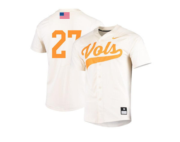  Mens Youth Tennessee Volunteers #27 Jordan Beck 2022 Nike Cream Vols College Baseball Game Jersey 
