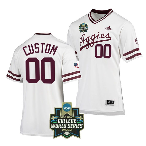  Mens Youth Texas A&M Aggies Custom 2022 College World Series Baseball Jersey White Pullover 