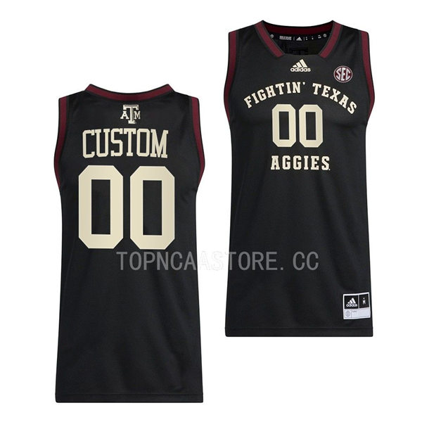  Mens Youth Texas A&M Aggies Custom Adidas 2022-23 Black Fightin College Basketball Limited Jersey 