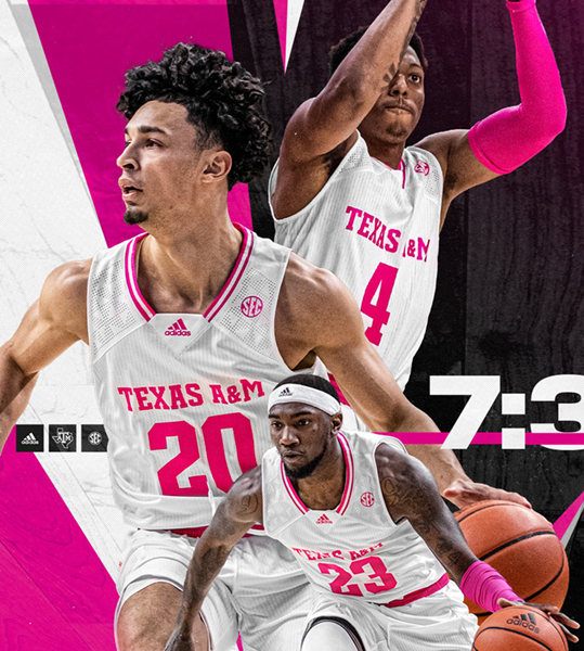  Mens Youth Texas A&M Aggies Custom Adidas 2022-23 White Pink Fashion College Basketball Game Jersey 