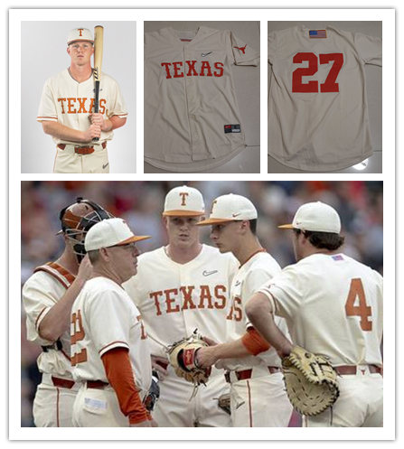  Mens Youth Texas Longhorns Custom Diamonds Nike 2019 Cream College Baseball Jersey 