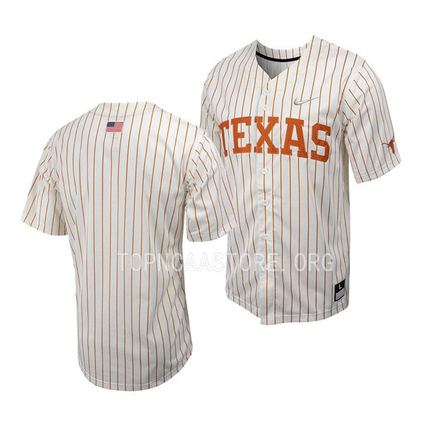  Mens Youth Texas Longhorns Custom Nike White Pinstripe College Baseball Game Jersey 