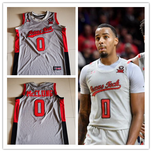  Mens Youth Texas Tech Red Raiders #0 Mac McClung 2020-21 Grey College Basketball Game Jersey 
