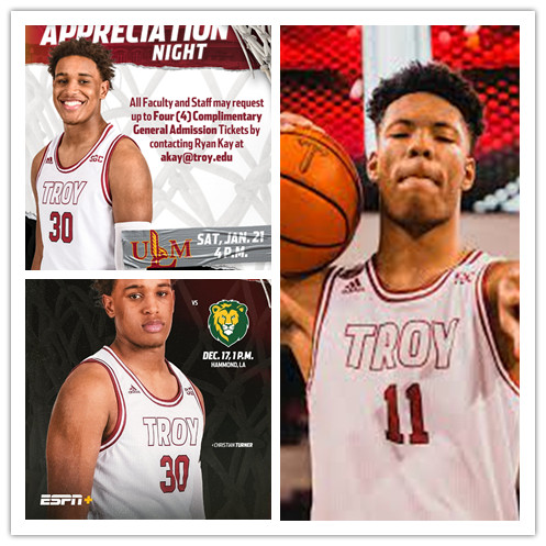  Mens Youth Troy Trojans Custom Adidas White College Basketball Game Jersey 