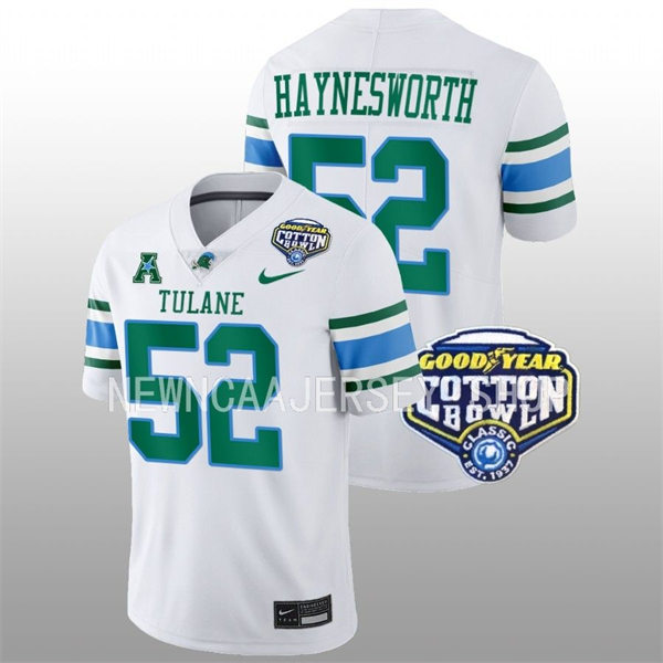  Mens Youth Tulane Green Wave #52 Sincere Haynesworth College Football 2022 Cotton Bowl Game Jersey White 