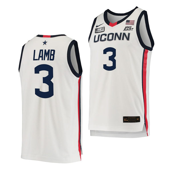  Mens Youth UConn Huskies #3 Jeremy Lamb 2021 White Uconn College Basketball Game Jersey