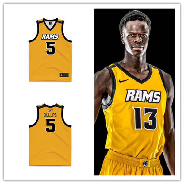  Mens Youth VCU Rams Custom Gold College Basketball Game Jersey  