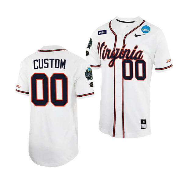  Mens Youth Virginia Cavaliers Custom Nike White with stripe 2023 College Baseball World Series Jersey 
