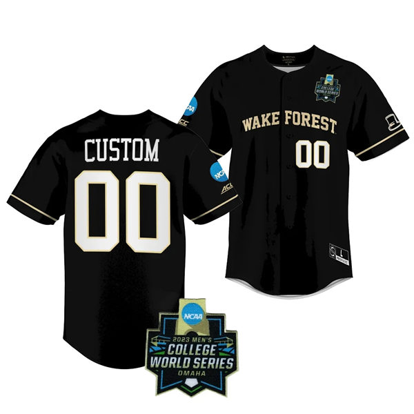  Mens Youth Wake Forest Demon Deacons Custom Nike Black Button 2023 College Baseball World Series Jersey 