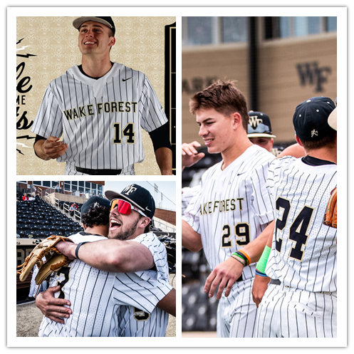 Mens Youth Wake Forest Demon Deacons Custom Nike White Pinstripe two-Button Pullover College Baseball Game Jersey 