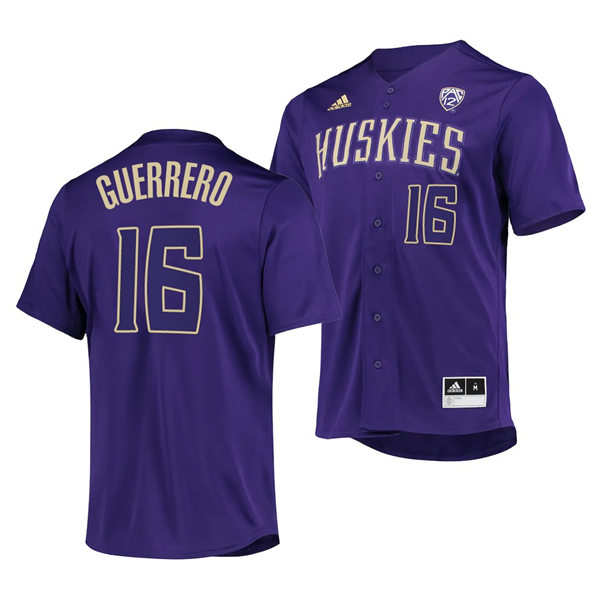  Mens Youth Washington Huskies #16 AJ Guerrero 2022 Purple With Name College Baseball Jersey 