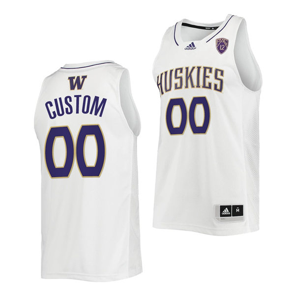  Mens Youth Washington Huskies Custom Adidas White College Basketball Game Jersey 