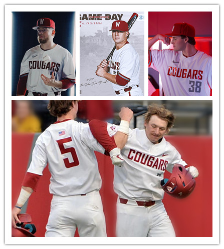  Mens Youth Washington State Cougars Custom White two-Button Pullover College Baseball Game Jersey 