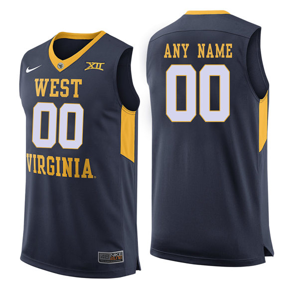  Mens Youth West Virginia Mountaineers Custom Nike 2018 Navy College Basketball Jersey 
