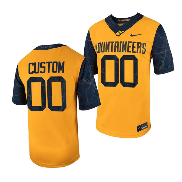  Mens Youth West Virginia Mountaineers Custom Nike 2023 Gold Country Roads Football Game Jersey 