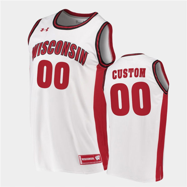  Mens Youth Wisconsin Badgers Custom 2018-23 White College Basketball Game Jersey 