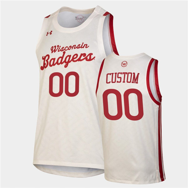  Mens Youth Wisconsin Badgers Custom 2021 Cream Under Armour Retro Basketball Jersey 