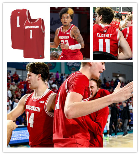  Mens Youth Wisconsin Badgers Custom 2023-24 Cardinal College Basketball Game Jersey 