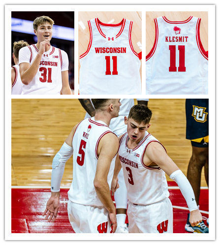  Mens Youth Wisconsin Badgers Custom 2023-24 Home White College Basketball Game Jersey 