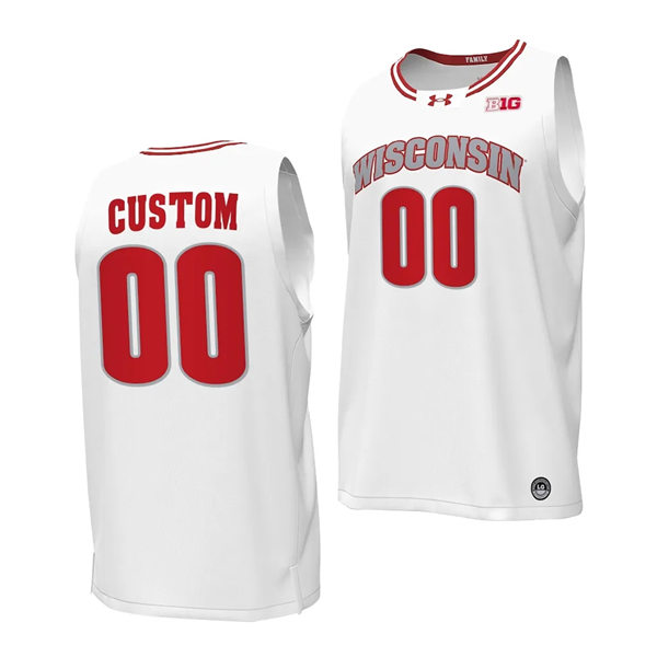  Mens Youth Wisconsin Badgers Custom 2023-24 White  Alternate College Basketball Game Jersey 