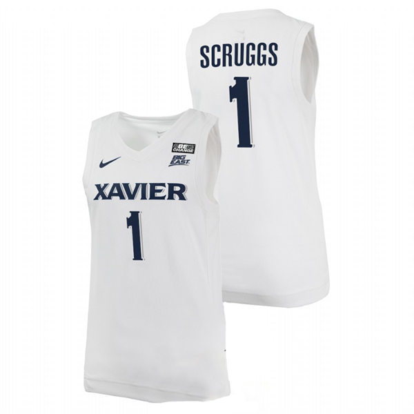  Mens Youth Xavier Musketeers #1 Paul Scruggs Nike White Navy College Basketball Game Jersey 