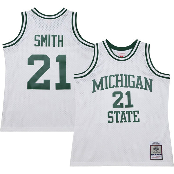  Menw Youth Michigan State Spartans Custom Mitchell & Ness 125th Basketball Anniversary 1990 Throwback Fashion Jersey a?? White 