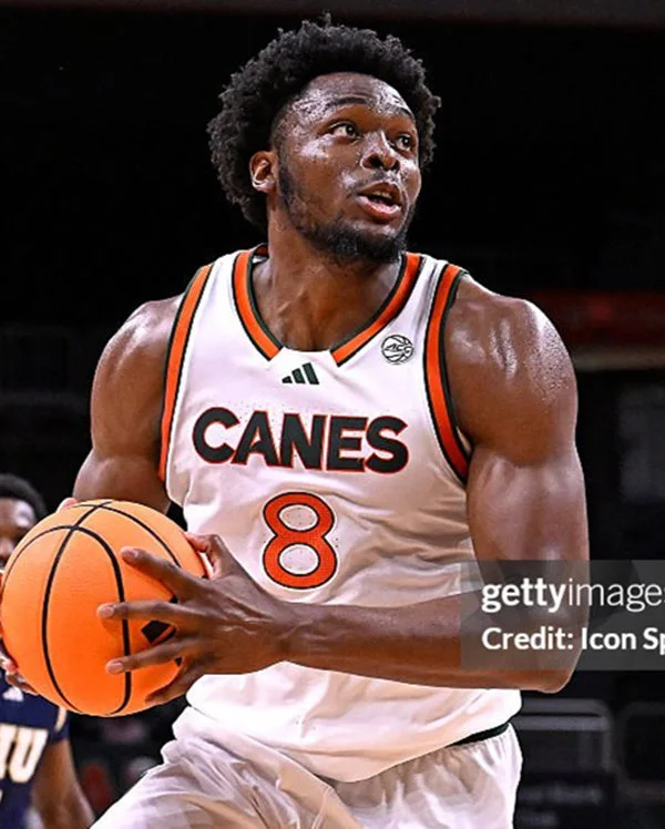  Miami Hurricanes #8 Ernest Udeh Jr. Adidas 2025 White Canes Basketball Game Jersey 