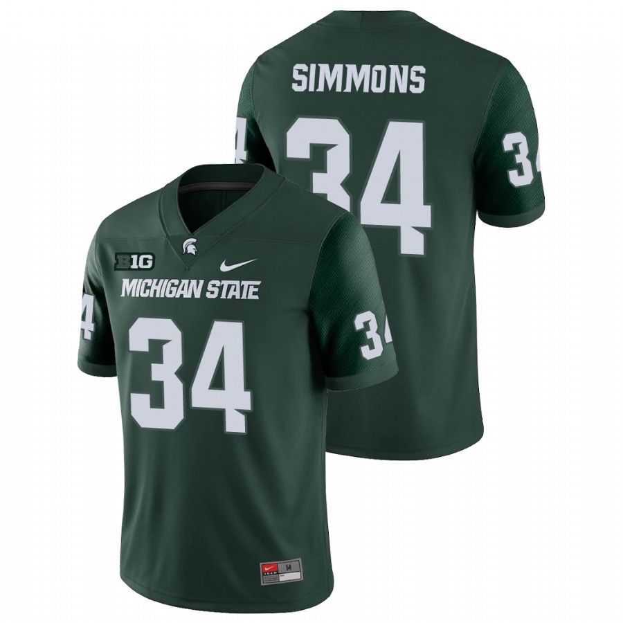  Michigan State Spartans Green Antjuan Simmons College Football Game Jersey