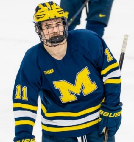  Michigan Wolverines #11 Cole McKinney 2025-26 Navy Hockey Game Jersey 