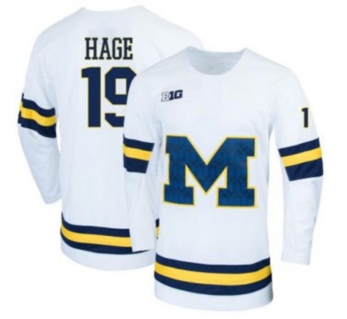 Michigan Wolverines #19 Michael Hage 2022 White Reebook College Hockey Jersey 