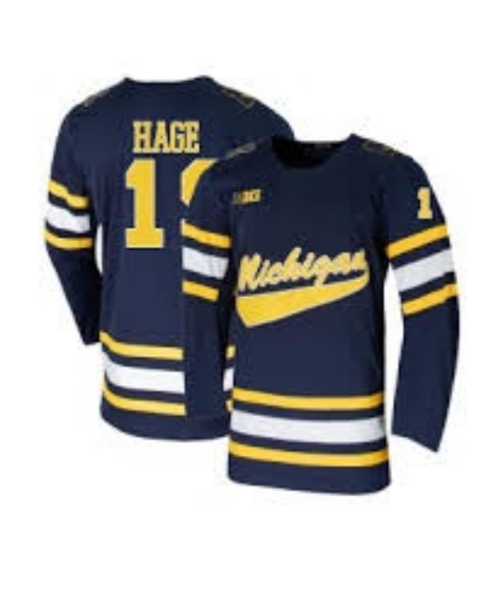  Michigan Wolverines #19 Michael Hage 2023-24 Navy Hockey Game Jersey 