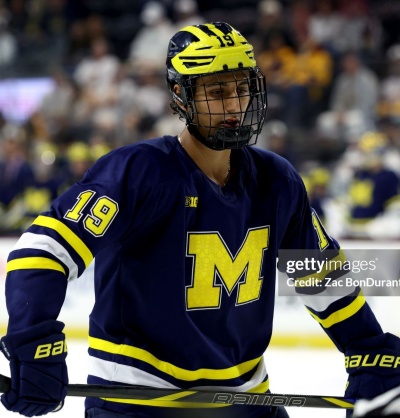 Michigan Wolverines #19 Michael Hage 2025-26 Navy Hockey Game Jersey 