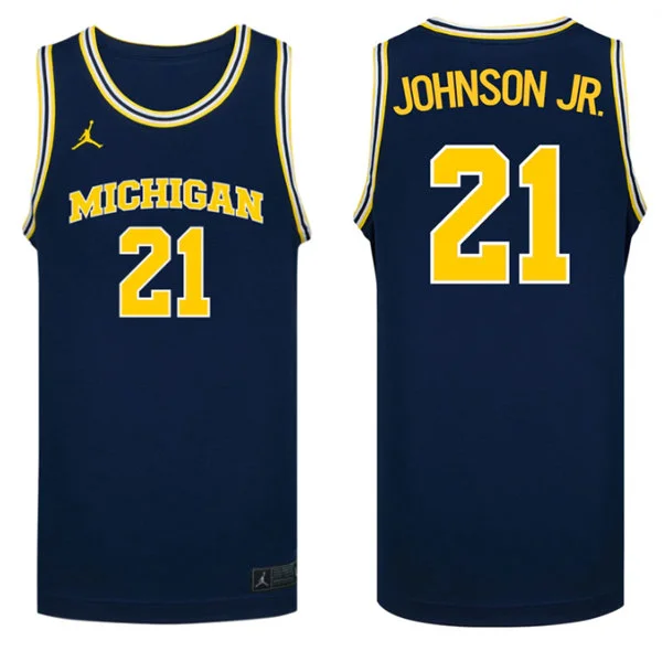  Michigan Wolverines #21 Morez Johnson Jr. Navy College Basketball Game Jersey 